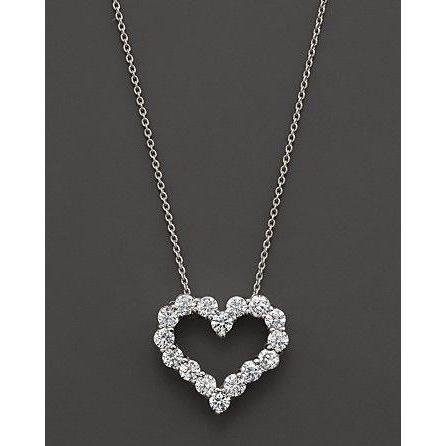 1.6 ct diamant rond style coeur collier pendentif en or blanc 14 carats - HarryChadEnt.FR