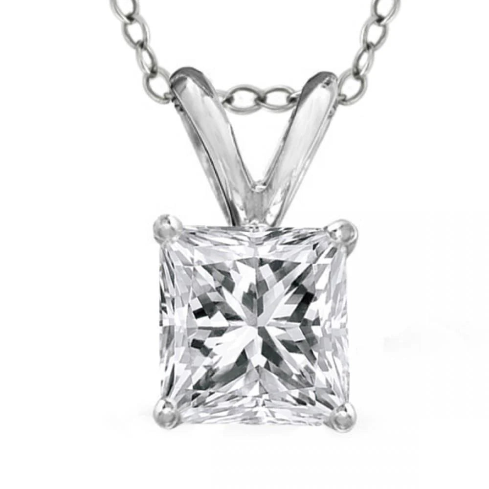 1.60 Ct Quatre Griffes Ensemble Princesse Réel Diamant Collier Pendentif