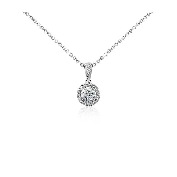 1.69 Carats Collier Pendentif Réel Diamant Taille Ronde Nouvel Or Blanc 14K