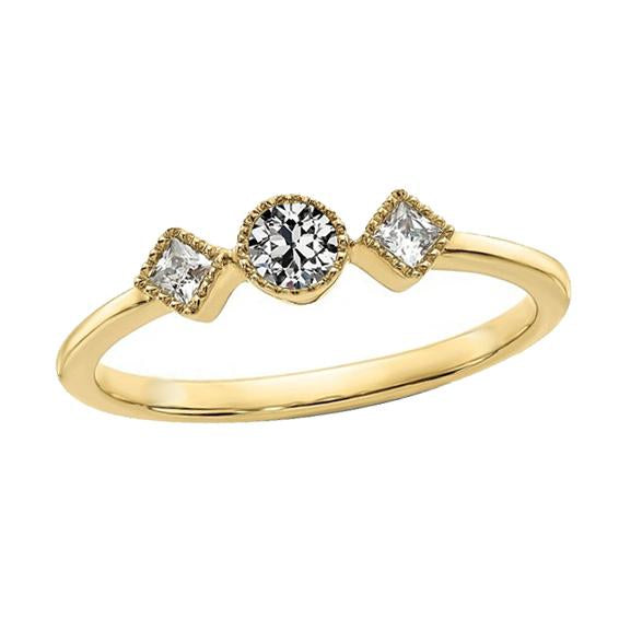 1.75 Carats Trois Pierres Princesse & Bague Ronde En Naturel Diamant Taille Ancienne Mine