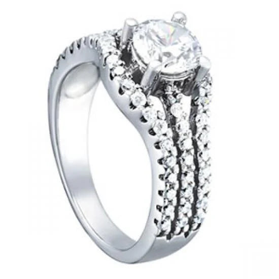 1.75 Ct. Bague Solitaire Réel Diamant Rond Avec Accents Tige Fendue