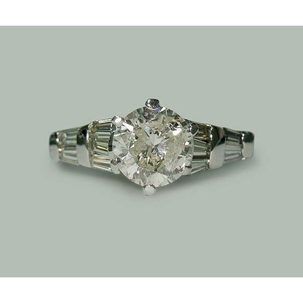 1.77 Carat Réel Diamants Ronds & Baguette Bague de Fiançailles Or Blanc