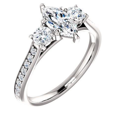 1.85 ct. Bague Marquise 3 Pierres Avec Halo Véritable Diamants Ronds Nouveau