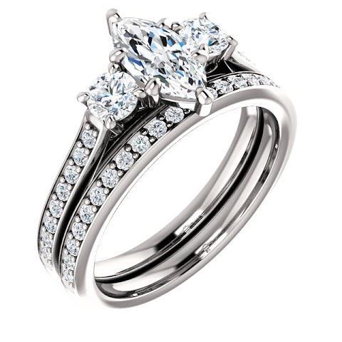 1.85 ct. Bague Marquise 3 Pierres Avec Halo Véritable Diamants Ronds Nouveau