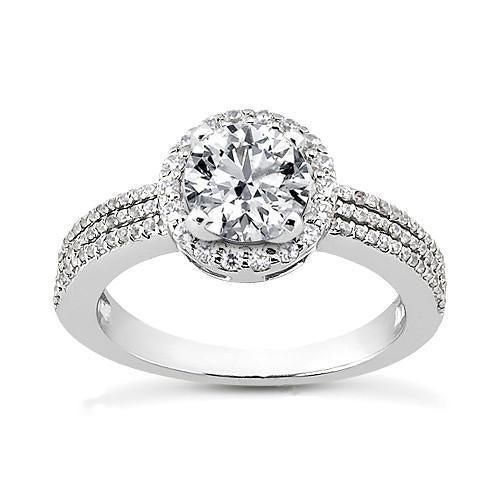 1.99 Carat Halo Réel Diamant Bague De Fiançailles 3 Rangées Or Blanc 14K