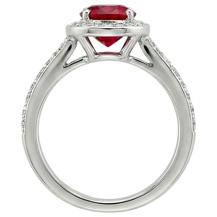 2.50 Carats Bague Rubis Rond Rouge Et Blanc Bijoux Or Blanc 14K