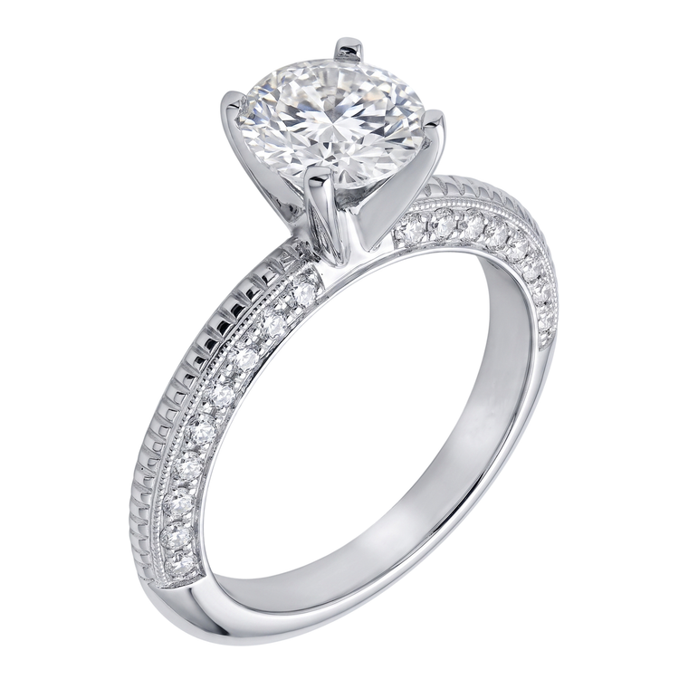 2 Carats. Bague de Fiançailles Ronde Micro Pavé de Naturel Diamants Naturels Extraits des Mines ( et non cultivés en laboratoire ) Or Blanc 14K