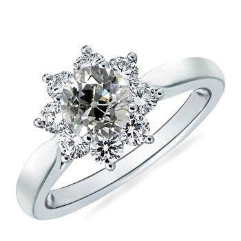 2 Carats Halo Rond Vieux Mineur Réel Diamant Bague Etoile Style Or 14K
