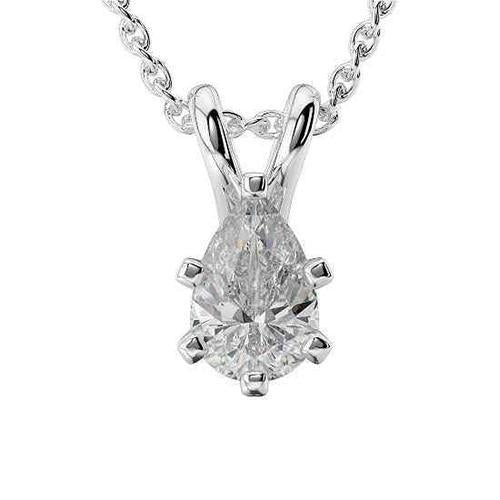 2 Carats Pendentif Solitaire Réel Diamant Taille Poire Or Blanc 14K Bijoux