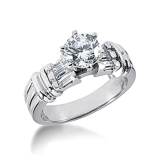 2 Carats. Bague De Fiançailles Naturel Diamant Or Blanc Baguette Accentué
