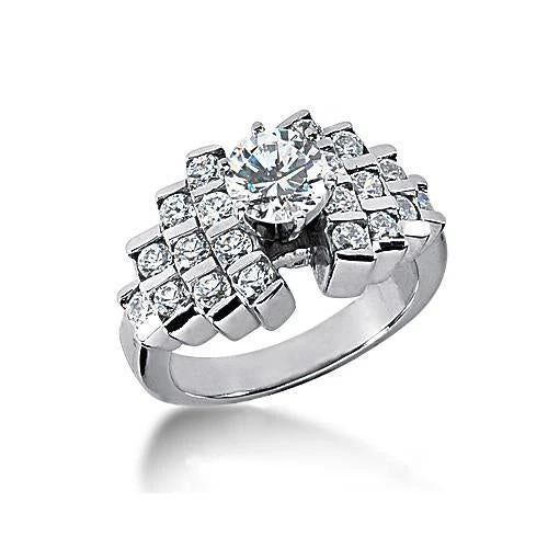 2 Carats. Bague De Fiançailles Réel Diamants Or Blanc 14K Serti Griffes