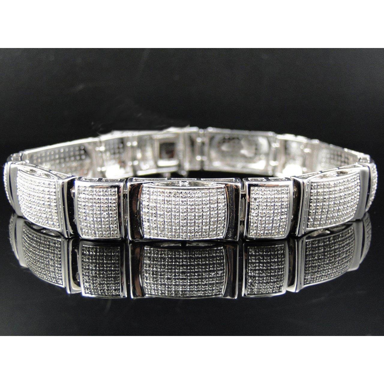 20 Carats Princesse Forme Réel Diamant Bracelet Homme Or Blanc 14K