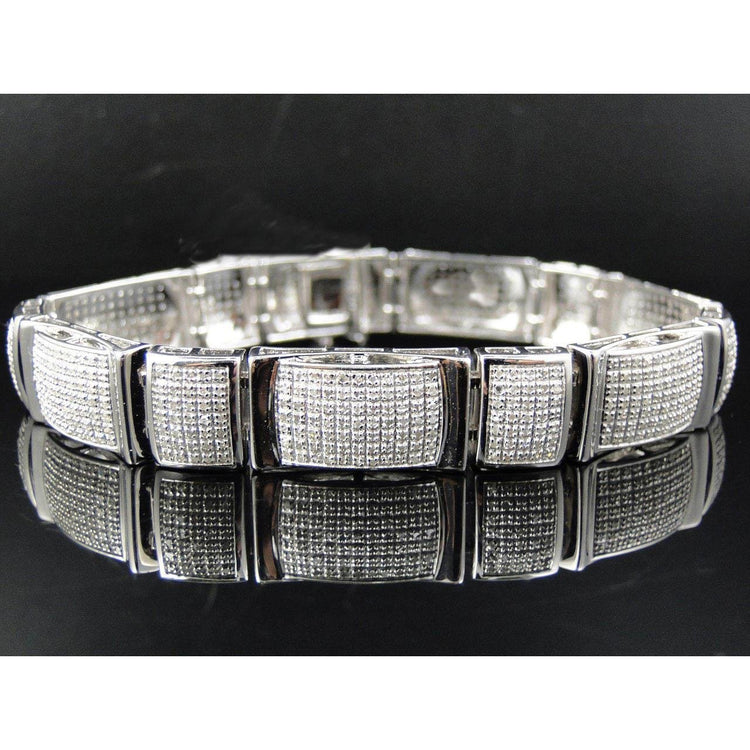 20 Carats Princesse Forme Réel Diamant Bracelet Homme Or Blanc 14K