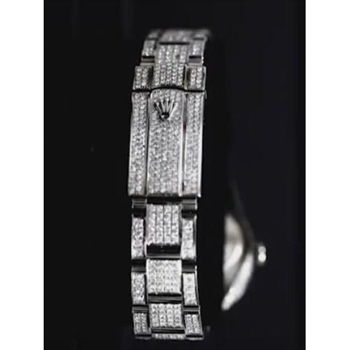 22 Carats. Montre Rolex pour femme recouverte de diamants personnalisés avec bracelet huître acier inoxydable3