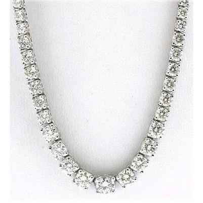 25.00 Carats Collier Naturel Diamants Tennis Gradué Riviera 40 cm Or 14K