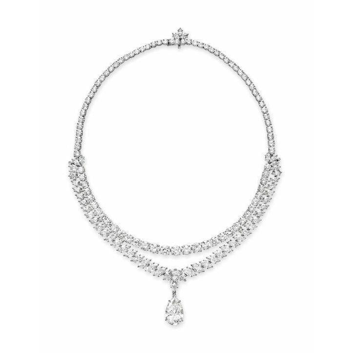 27 Carats Taille Poire Avec Collier De Véritable Diamants Ronds En Or blanc 14K