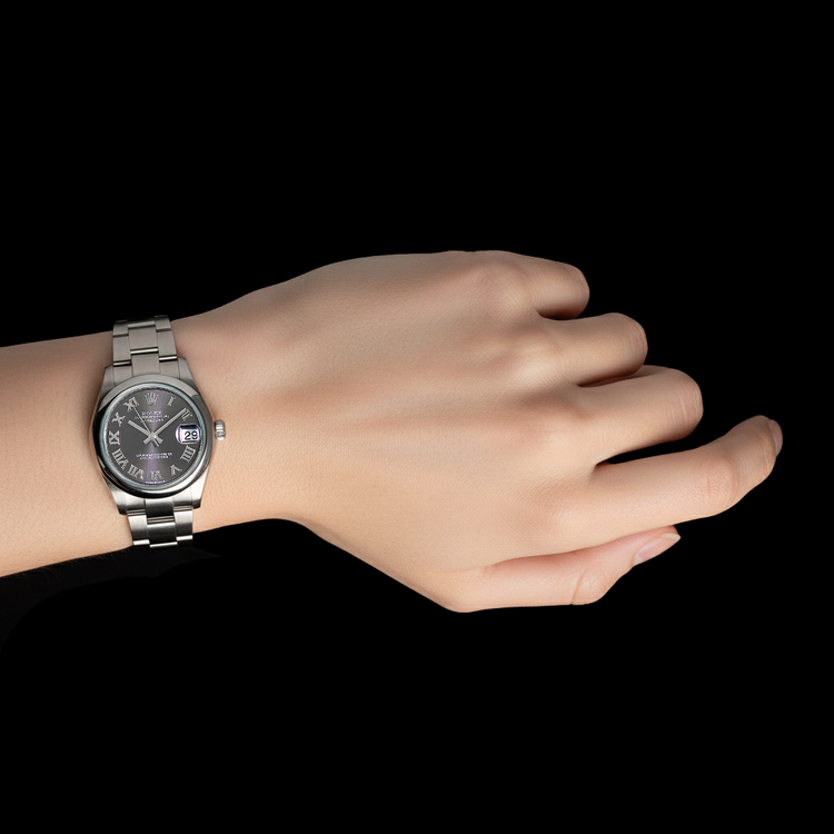 278240 Rolex Date-Just 31 mm cadran romain gris montre femme en acier inoxydable