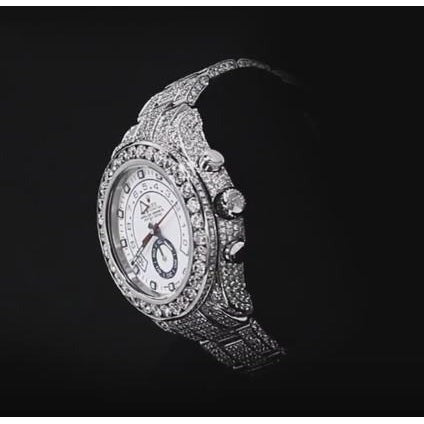 27 Ct. Montre Rolex Yacht Master Ii en diamant personnalisé glacé acier inoxydable2