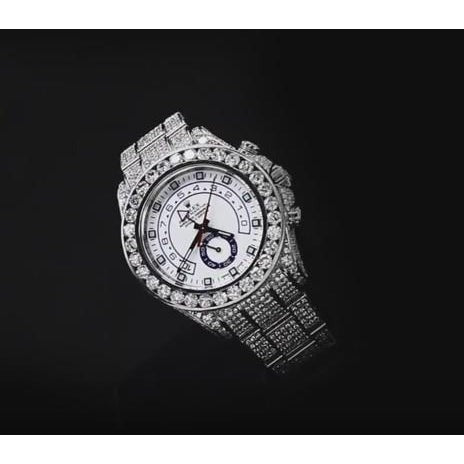 27 Ct. Montre Rolex Yacht Master Ii en diamant personnalisé glacé acier inoxydable3