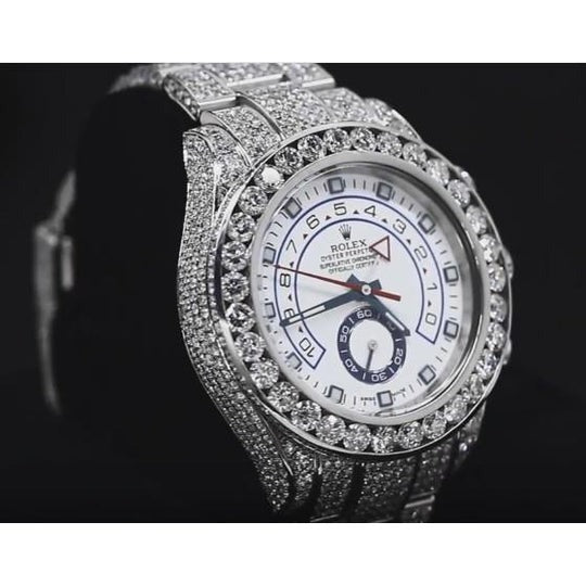 27 Ct. Montre Rolex Yacht Master Ii en diamant personnalisé glacé acier inoxydable5