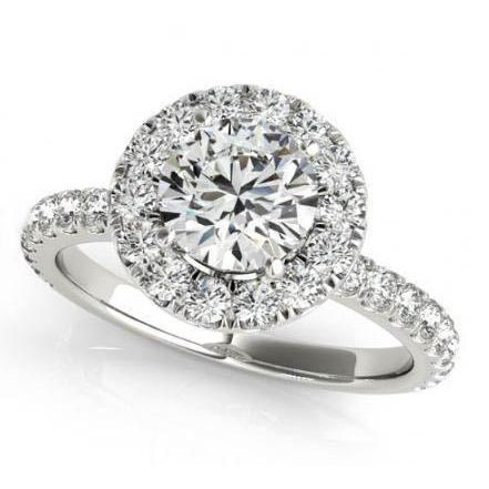 2.00 Carats Bague Halo Véritable Diamants Ronds Or Massif 14K