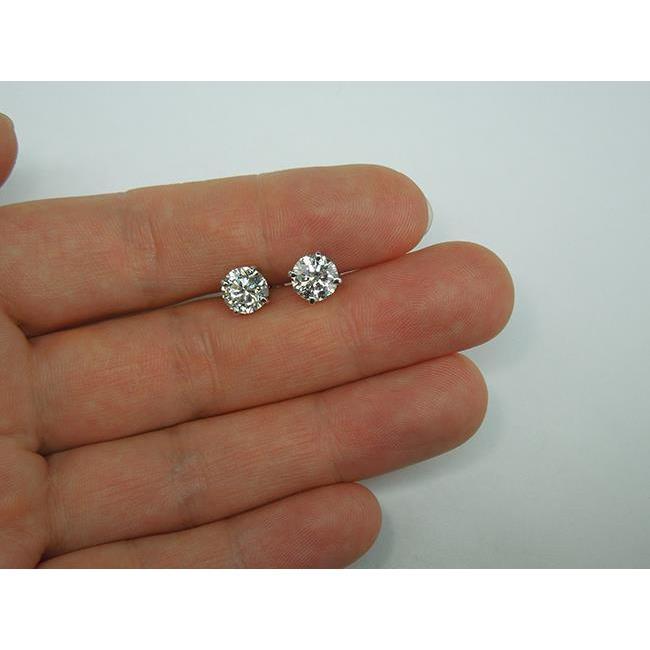 2.00 Carats Paire De Boucles d'Oreilles Véritable Diamants Ronds Or Blanc