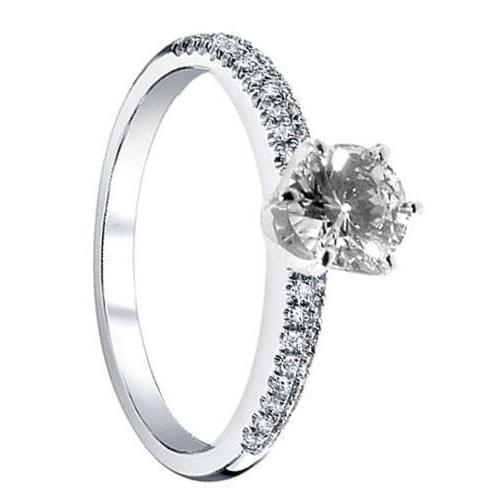 2.10 Ct. Bague Anniversaire Réel Diamant Rond Solitaire Or Avec Accents