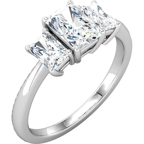 2.11 Carat Princesse Réel Diamant Bague Trois Pierres Or Blanc 14K
