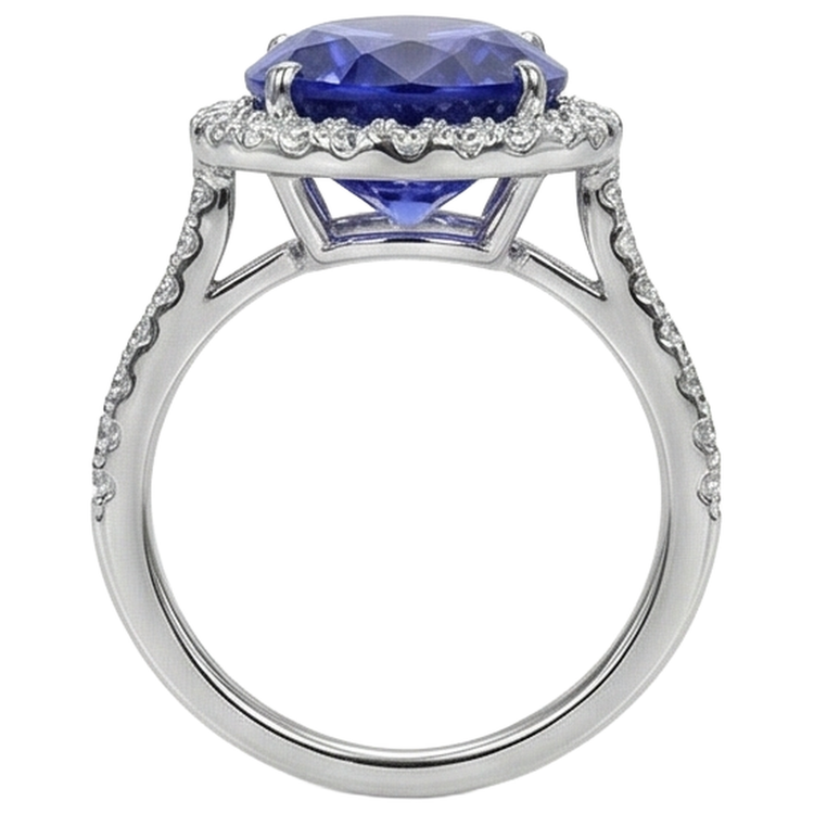 2,15 ct taille ovale bleu tanzanite avec bague en diamant or bijoux fins