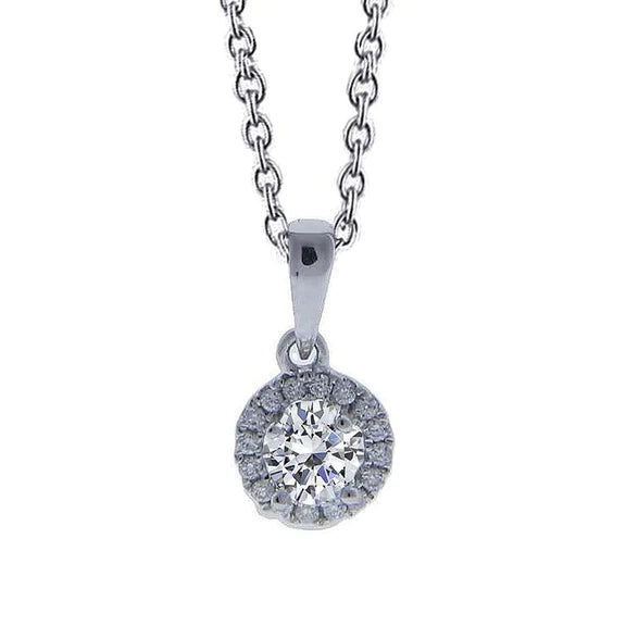 2.16 Carats Réel Diamant Rond Halo Style Femmes Pendentif Or Blanc 14K