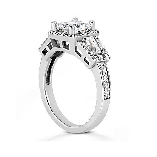 2.25 Carats Bague De Fiançailles Réel Diamant Taille Princesse A Trois Pierres