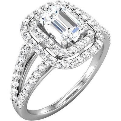 2.26 Carats Émeraude Centre Réel Diamant Halo Bague En Or Blanc Massif 14K
