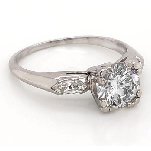 2.30 Carats Bague Ronde & Authentique Diamant Marquise Or Blanc 14K