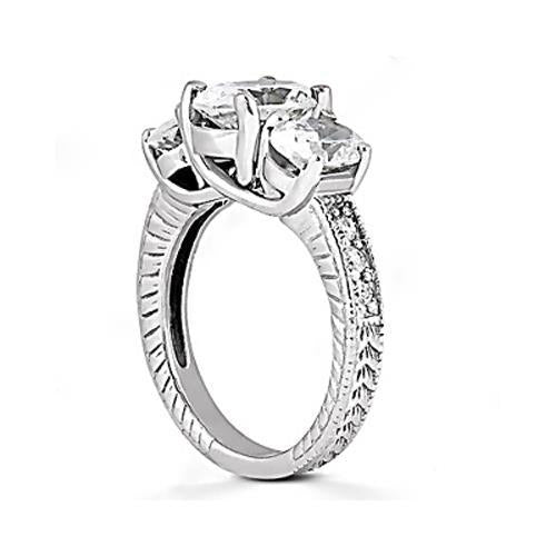 2.31 Carats Bague En Véritable Diamant De Mariage A Trois Pierres De Style Vintage Nouveau