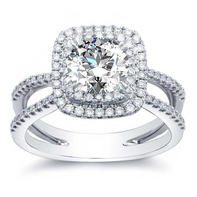 2.4 Carats Bague de Fiançailles Véritable Diamant Halo Or Blanc 14k