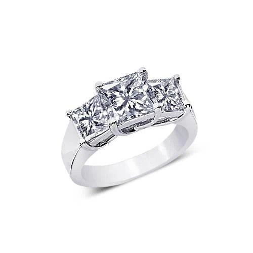 2.50 Carat 3 Pierre Princesse Réel Diamants Bague De Fiançailles Femmes Bijoux