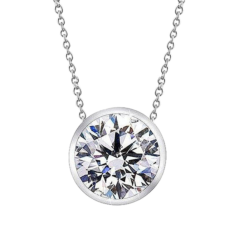 2.50 Carats Lunette Ronde Sertie De Véritable Diamants Collier Pendentif Or