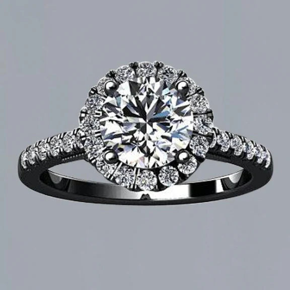 2.50 Ct. Bague Solitaire Réel Diamant Rond Halo Avec Accents Or Noir 14K