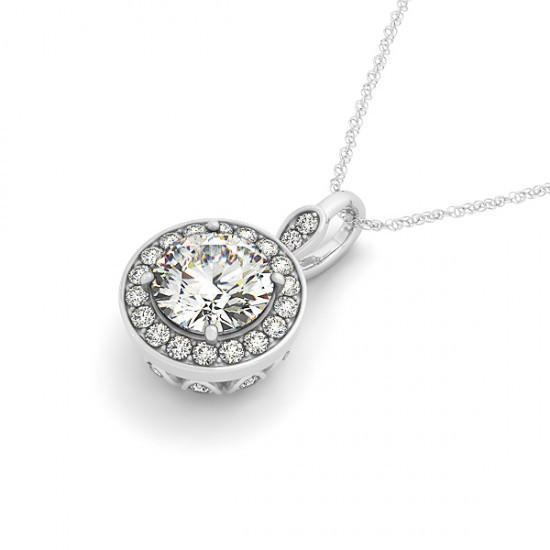 2.50ct. Collier Pendentif Réel Diamants Ronds Sans Chaine Or Gris 14