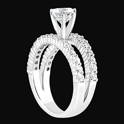 2.51 Carats Véritable Diamants Bague De Fiançailles Double Tige Or Blanc