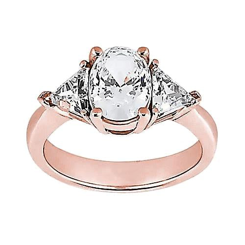 2.71 ct. Bague Trois Pierres Réel Diamant Centre Ovale Or Rose 14K