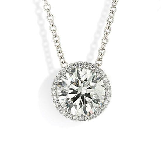 2.80 Carats Collier Dame Réel Diamant Rond Pendentif Or Blanc 14K