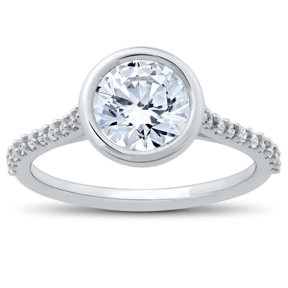 2.90 Carats Solitaire Avec Accent Réel Diamants Alliance Or Blanc 14K