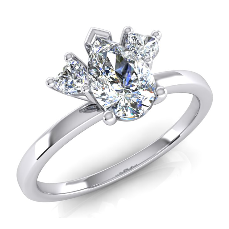 2 Carats Bague à Trois Pierres Avec Diamants de Laboratoire en Poire Et Cœur Taille