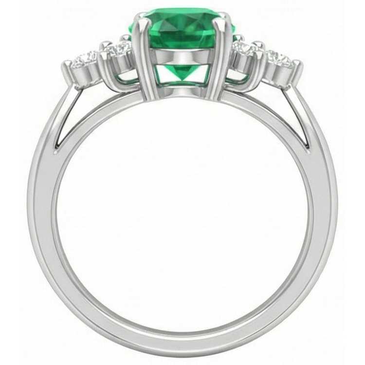 3.10 Carats Sertie De Griffes Emeraude Vert Et Diamant Naturels Extraits des Mines ( et non cultivés en laboratoire ) Bague Pierres Précieuses Or Blanc 14K