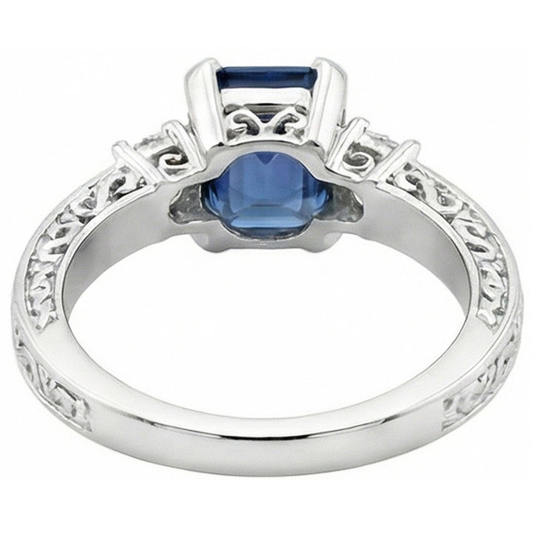 3.15 Carats Sri Lanka Saphir & Diamant Naturels Extraits des Mines ( et non cultivés en laboratoire ) Alliance Or Blanc 14K