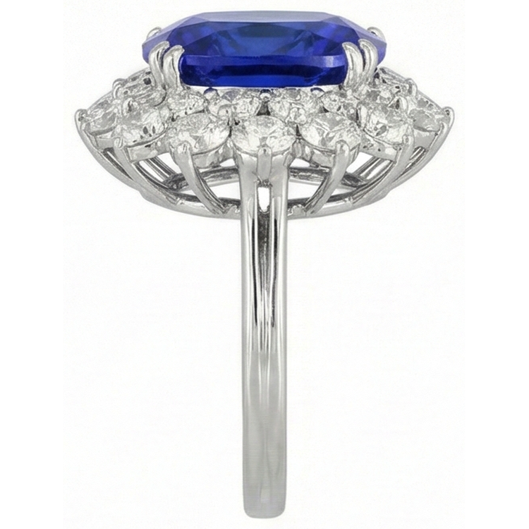 3.50 Carats Coussin Tanzanite & Bague Diamant Or Blanc 14K
