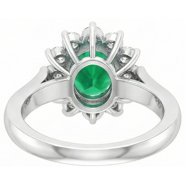 3.50 Carats Émeraude Verte Avec Halo De Diamants Naturels Extraits des Mines ( et non cultivés en laboratoire ) Bague Or Blanc 14K