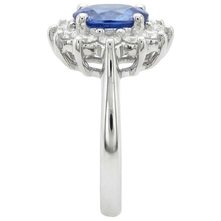 3.60 Carats Bague Saphir Bleu Et Diamant Naturels Extraits des Mines ( et non cultivés en laboratoire ) Style Fleur Or Blanc 14K