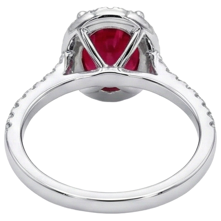 3.65 Ct Halo Red Rubis Et Diamants Naturels Extraits des Mines ( et non cultivés en laboratoire ) Bague De Mariage Or Blanc 14K